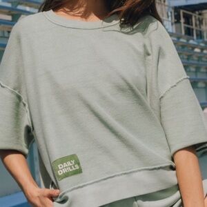 DAILY DRILLS Cropped Sleeve Crew in Harbor- XS/S